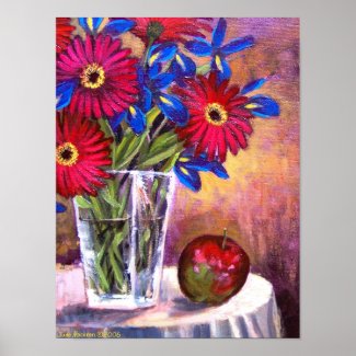 Daisy Iris Flowers Vase Still Life Art - Multi Posters