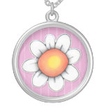 Daisy Joy pink Large Round Silver Plated Necklace