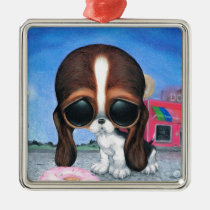 sugar, fueled, michael, banks, pity, puppy, dog, basset, hound, cute, creepy, adorable, snuggly, animal, donut, sprinkles, sweet, shop, sweets, candy, lowbrow, pop, surrealism, Ornament with custom graphic design
