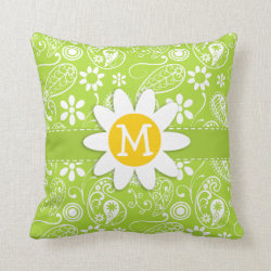 Daisy on Citron Green Paisley; Floral Throw Pillow
