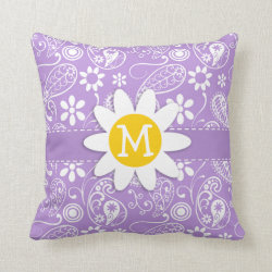 Daisy on Lavender, Light Purple Paisley Pattern Throw Pillows