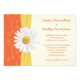 Daisy Orange, Yellow, Ivory Wedding Invitation