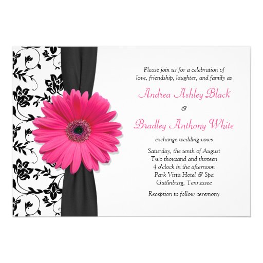 Daisy Pink Black White Floral Wedding Invitation