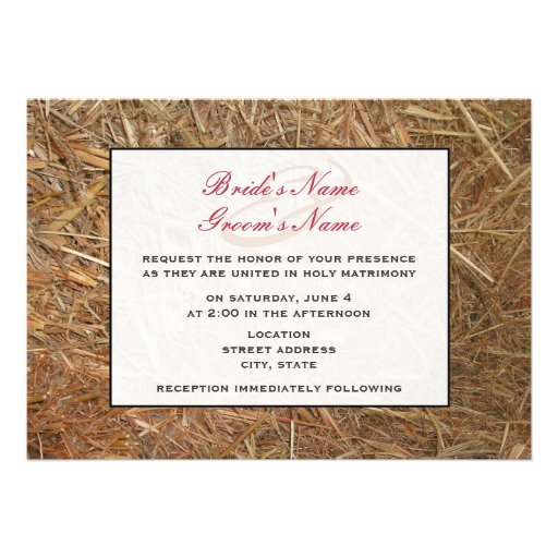 Daisy & Pink Bouquet & Hay Country Wedding Invite