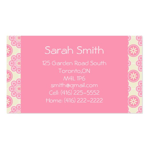 Daisy (Pink) Mommy Calling Card Business Card (back side)