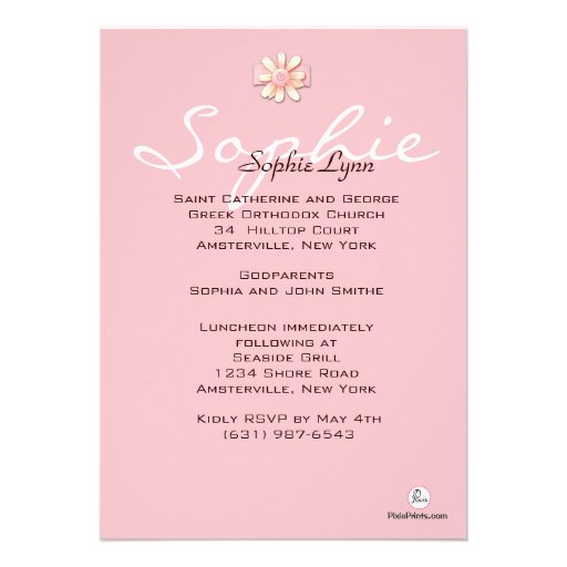 Daisy Pink Ribbon Religious Photo Invitation