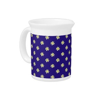 Daisy Polka Dot on a Dark Blue Background Beverage Pitchers