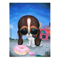 sugar, fueled, michael, banks, pity, puppy, dog, basset, hound, cute, creepy, adorable, snuggly, animal, donut, sprinkles, sweet, shop, sweets, candy, lowbrow, pop, surrealism, Postcard with custom graphic design