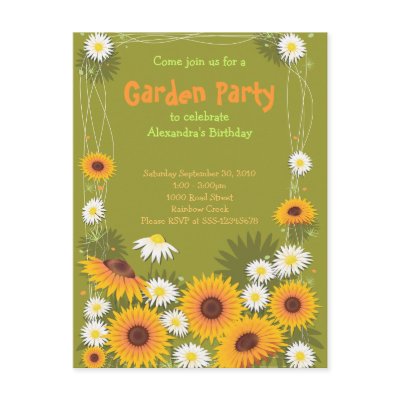 Daisy & Sunflower Garden Birthday Party Invitation Post Cards by Ruxique