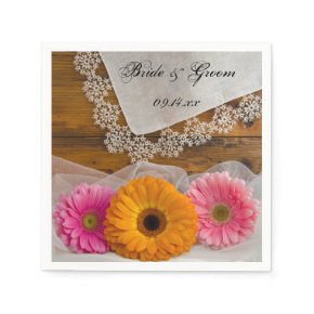 Daisy Trio  and Lace Country Wedding Paper Napkins