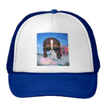 sugar, fueled, michael, banks, pity, puppy, dog, basset, hound, cute, creepy, adorable, snuggly, animal, donut, sprinkles, sweet, shop, sweets, candy, lowbrow, pop, surrealism, Trucker Hat with custom graphic design