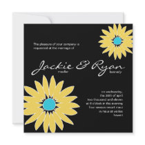 Daisy Wedding Invitation Black Yellow Blue