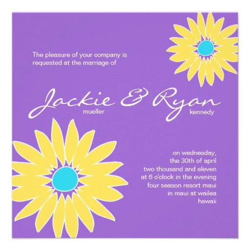 Daisy Wedding Invitation Purple Yellow Blue