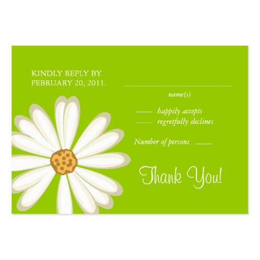 Daisy Wedding Response Cards White lime green Business Card (front side)