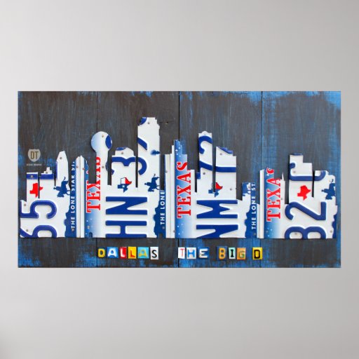 Dallas, Texas City Skyline License Plate Art Poster Zazzle
