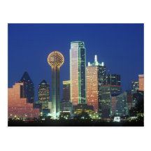 'Dallas, TX skyline at night with Reunion Tower' Post Cards