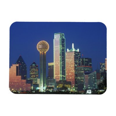 'Dallas, TX skyline at night with Reunion Tower' Rectangular Magnet