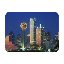 'Dallas, TX skyline at night with Reunion Tower' Rectangular Magnet