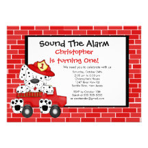 Dalmatian Fireman Fire Truck Birthday Party Custom Announcement