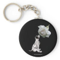 Dalmatian Puppy And White Rose Keychain Keyring