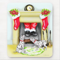 Dalmation Christmas Santa Drops In mousepads