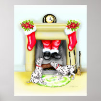 Dalmation Christmas Santa Drops In posters