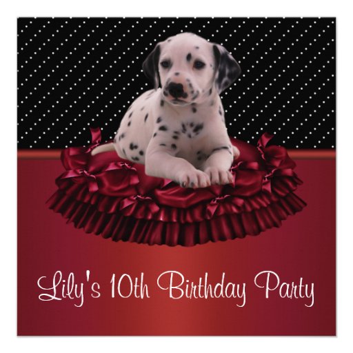Dalmation Puppy Girls10th Birthday Party Announcements (front side)