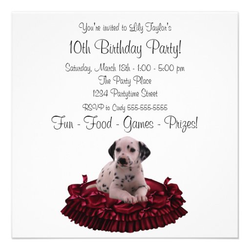 Dalmation Puppy Girls10th Birthday Party Announcements
