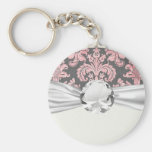 damasco del rosa del vintage del inricate en gris  llaveros personalizados