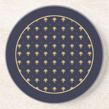 Damasco elegante de los azules marinos y del oro posavasos diseño