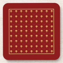 Damasco elegante del rojo y del oro posavasos