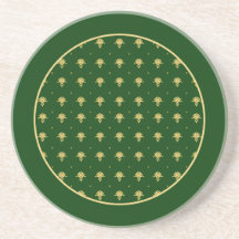 Damasco elegante del verde y del oro posavaso para bebida