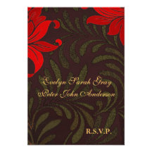 Damasco floral rojo RSVP Comunicado Personalizado