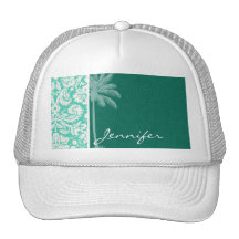 Damasco verde tropical de Seafoam Gorras
