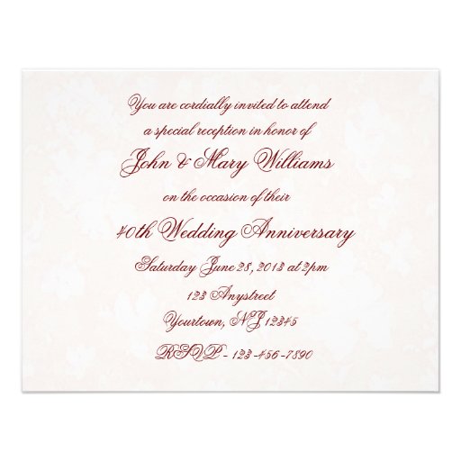 Damask 40th Wedding Anniversary Invitation