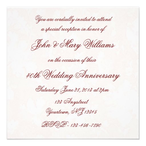 Damask 40th Wedding Anniversary Invitation