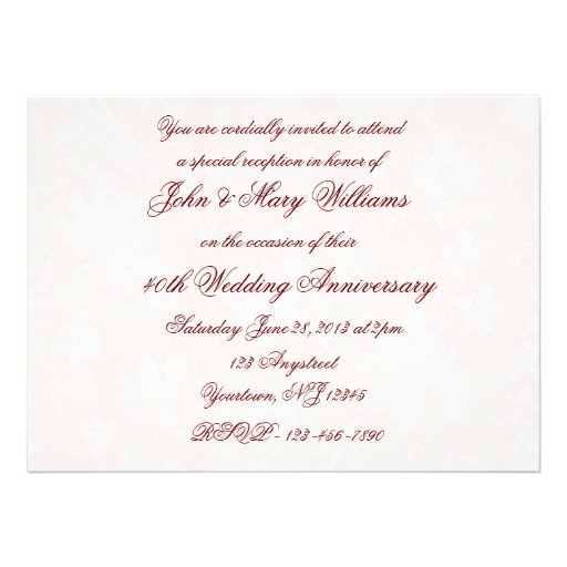 Damask 40th Wedding Anniversary Invitation