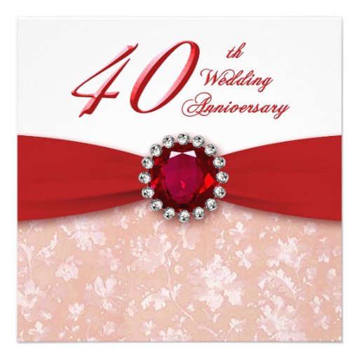 Damask 40th Wedding Anniversary Invitation (front side)