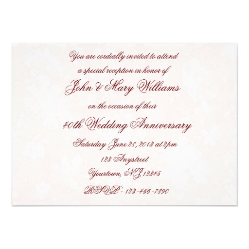 Damask 40th Wedding Anniversary Invitation