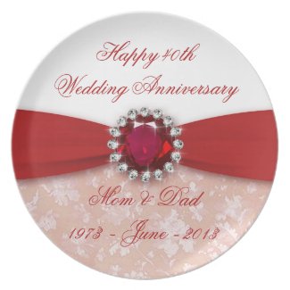 Damask 40th Wedding Anniversary Plate