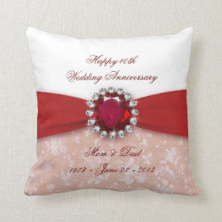 Damask 40th Wedding Anniversary Throw Pillow