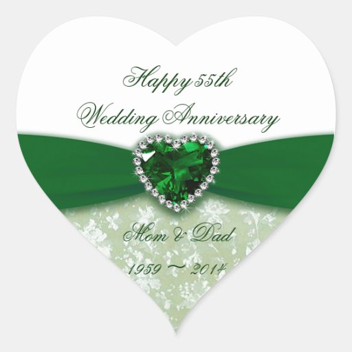 Damask 55th Wedding Anniversary Heart Sticker 