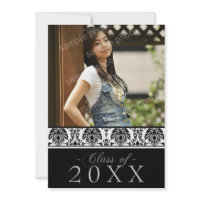 Damask 5x7 Graduation Announcement (black/white) invitation