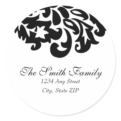 damask address label round sticker