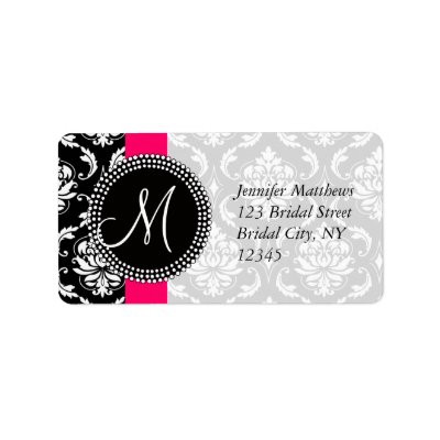 Damask Address Labels Pink for Weddings Initial
