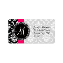 Damask Address Labels Pink for Weddings Initial