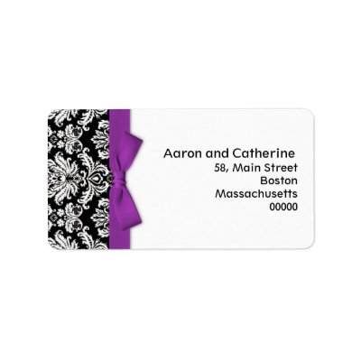 Damask Address Labels with Purple Bow