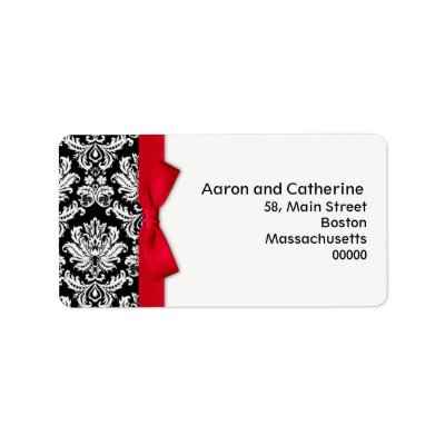 Damask Address Labels with Red Bow