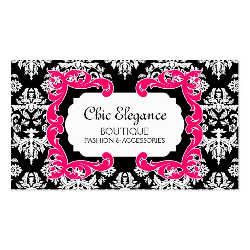 Damask and Hot Pink Flourish Business Card (front side)
