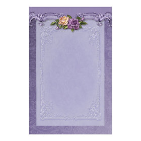Damask and Roses Purple Stationery